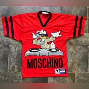 Moschino Disney DJ Daffy duck glitter red football jersey H&M collab mens xs